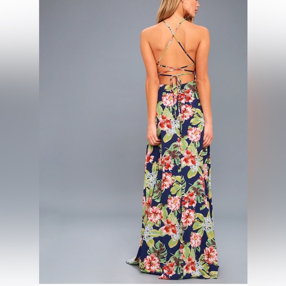 Lulus Havana Oh NaNa Navy Blue Floral Print Maxi Dress Medium Tropical Resort - Picture 4 of 10